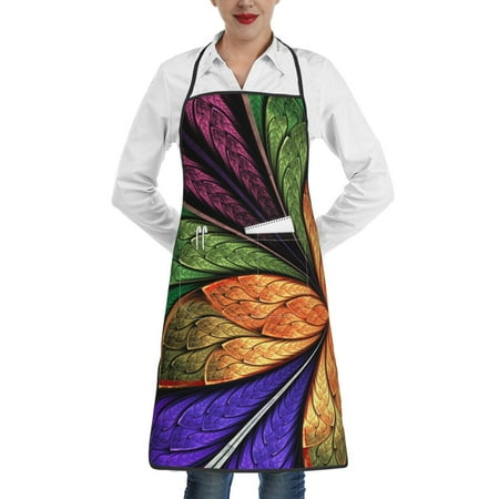

Qekee Multicolored Beautiful Flower1 Print Adjustable Bib Apron Resistant with Pocket Cooking Kitchen Aprons for Women Men Server Chef Apron