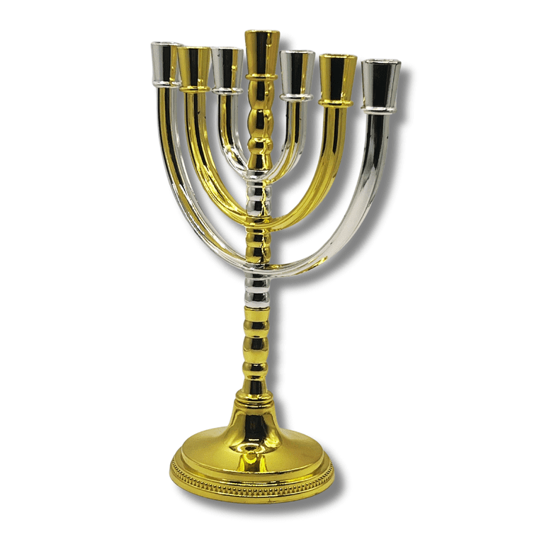 Rotating Temple Menorah Gold and Silver Candle Holder photo 2
