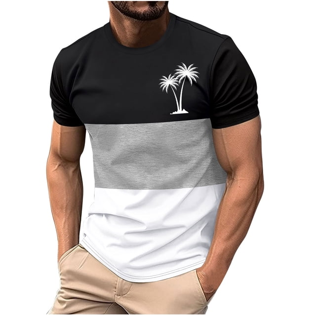 Mens Casual Pantalones Cortos Cuello Redondo Patchwork Impresión Suéter Blusa de Fitness, Camisetas para Hombre