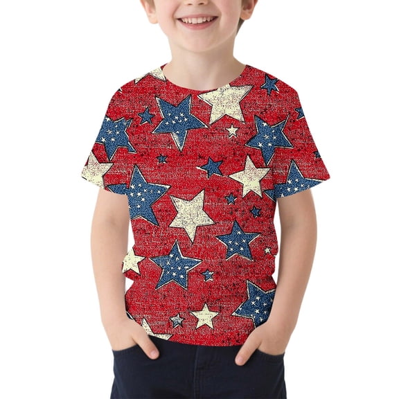 Cethrio 4th of July T-shirts for Boy, Short Sleeve Casual Summer Party Graphic Tees Multicolor Size 14-16