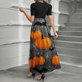 thumbnail image 3 of WTOBBY Women's Elegant Halloween Print Dress Short Sleeve Round Neck Casual Belted Style with Vintage Theme and Comfortable Fit,Gray S, 3 of 3
