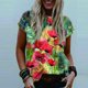 thumbnail image 1 of Puntoco Moda Casual Manga Corta Impreso O-Cuello Blusa Camiseta Suelta Señoras tops Puntoco Puntoco-4889, 1 of 3