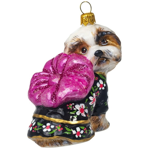 Shih Tzu in Silk Kimono Polish Glass Christmas Ornament