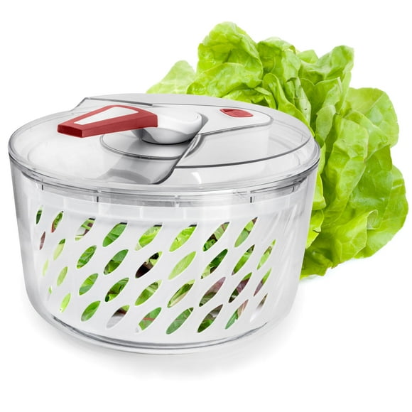 Valore Grande Essoreuse à Salade avec Bol de Service et Couvercle - Essoreuse Sans Effort - Essoreuse à Laitue, Lave-Légumes et Fruits - Facile à Nettoyer Essentiel de Cuisine, Rouge et Blanc