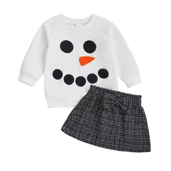 CAIVO Kids Snowman Print Girls Long Sleeve Hoodie Skirt Cute Casual Outfit Toddler Two Piece Coordinated Ensemble Stylish Christmas Clothing Sets