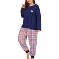 thumbnail image 2 of Blue Women Pajama Sets Women Plus Size Grid Print Loungewear Long Pants Two Piece Set, 2 of 6