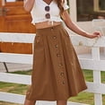 thumbnail image 2 of Hobeauty Pockets Midi Skirt High Waist A-line Women's Solid Color Large Hem Casual Office Lady Leisure with Buttons Decor Mid-calf Length Perfect for Women Who, 2 of 8