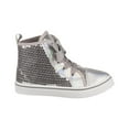 thumbnail image 2 of Nanette Lepore Bow Detail, Girl Sequin Hi-Top Canvas Sneaker, Silver, Size: 8, 2 of 7