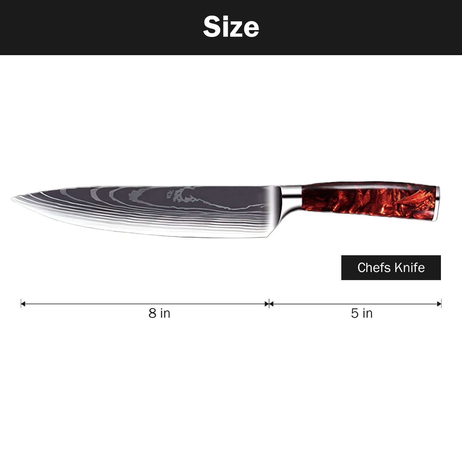 Pechvin High-Carbon Steel Kitchen Knife with Ergonomic Resin Handle, Ultra Sharp V-Shaped Edge, Rustproof, Non-Porous & Healthy