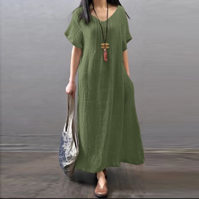 Baikeli Robes d'Été en Liquidation Robes en Coton et Lin pour Femmes Robe d'Invité de Mariage Robe de Plage Ajustée Robe Maxi de Vacances Robes Maxi de Printemps pour Femmes 2024