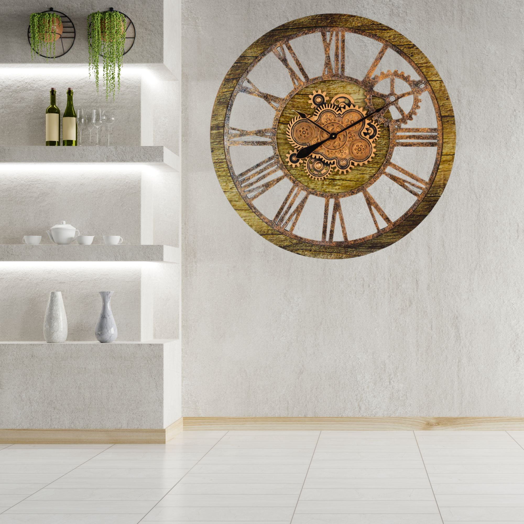 THE GEARS CLOCK Wall Clock with Real Moving Gears AM-LI_ 36 in Round Gold-Antique