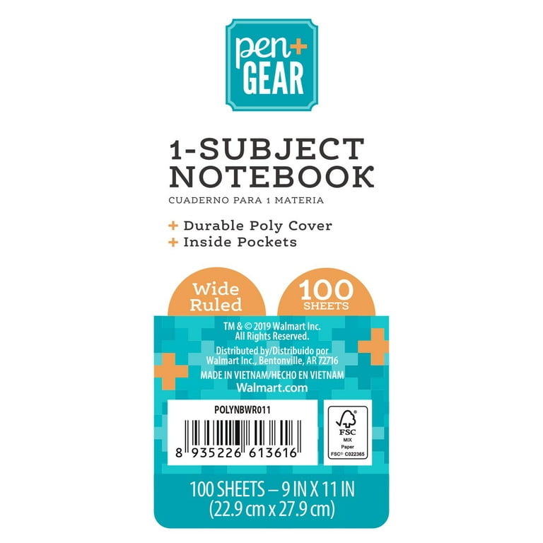 Pen+Gear Poly 1-Subject Notebook, College Ruled, 100 Heavyweight Sheets 