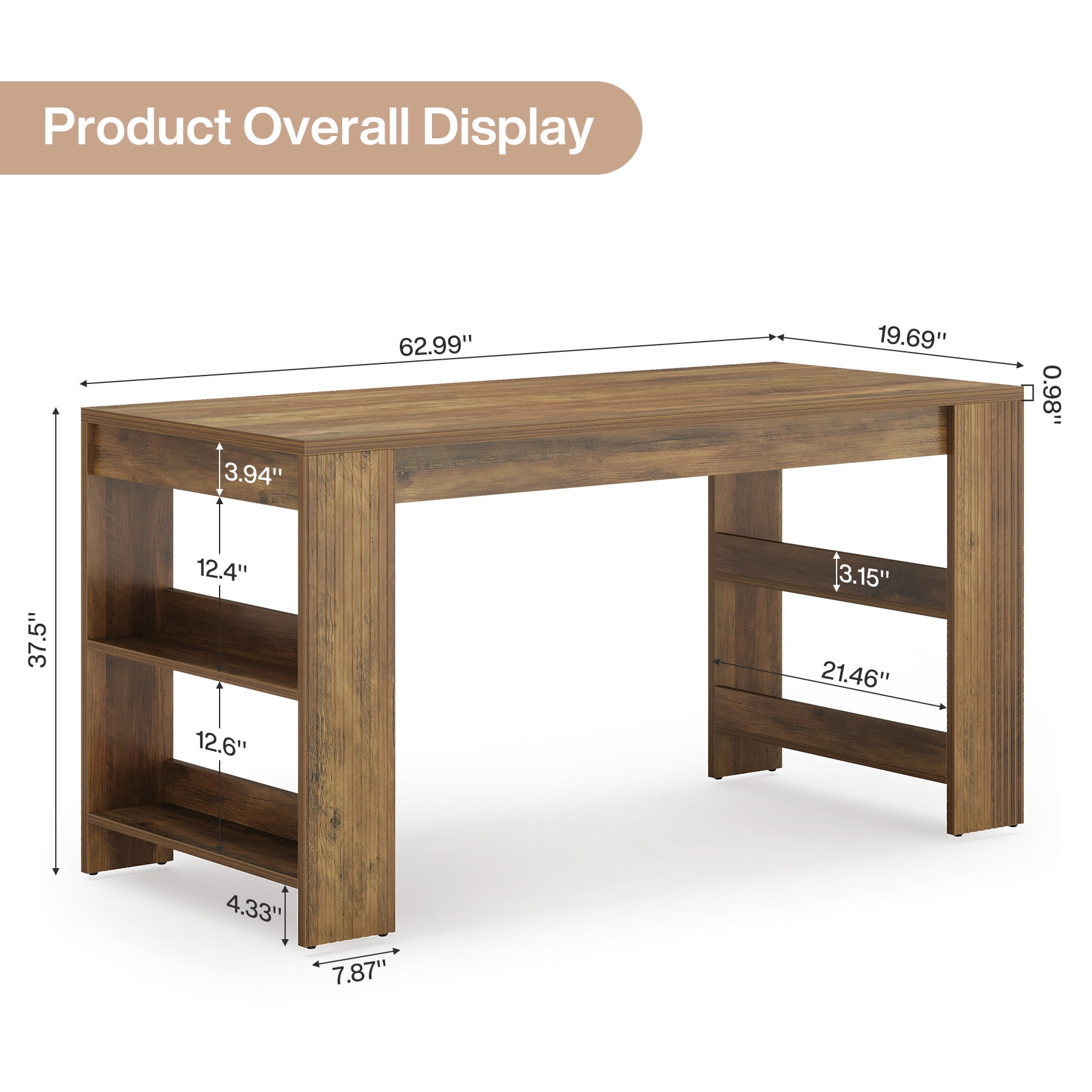 Finmind 63-inch Kitchen Island with Storage, Large Stationary Island Table for Kitchen, Farmhouse Home Bar Unit for Kitchen, Rustic Brown