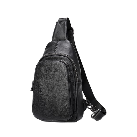 Men’s Genuine Leather Crossbody Sling Bag with Multiple Pockets – Travel Chest Shoulder Pack, Adjustable Strap, Black & Coffee