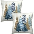 thumbnail image 2 of Christmas Trees Throw Pillow Covers 16x16, 2 Pcs Blue Xmas Trees Winter Pine Forest Farmhouse Decorative Pillow Cases Cushion Cover for Bed Sofa Couch Porch Outdoor Home Decor, 2 of 5