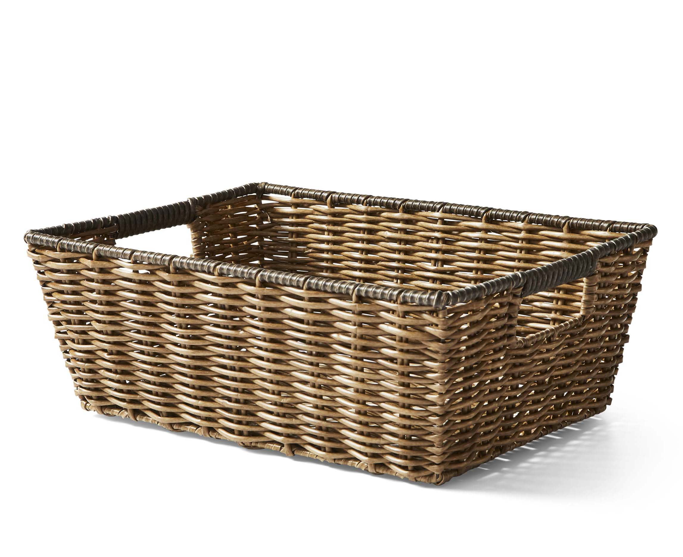 Rattan Style Rectangle Handled Plastic Storage Fruit Basket 