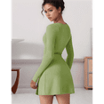 thumbnail image 3 of Robe Corsage à Encolure Carrée pour Femmes, Manches Longues, Fente Latérale, Évasée, Mini Robes, 3 of 7