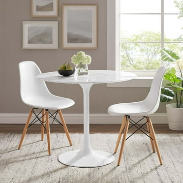 Modway Lippa 35.5" Round Artificial Marble Dining Table in White
