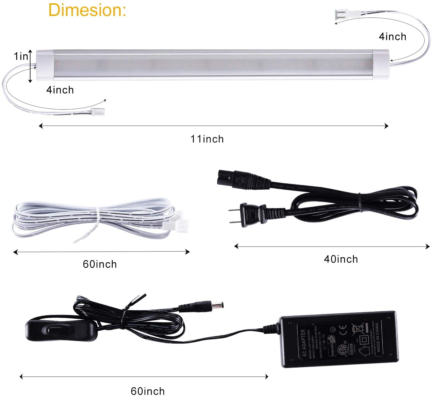 11 Inches LED Under Counter Lighting Kit, Dimmable Cabinet Strip Lighting Fixture DC 24V(8 pcs)