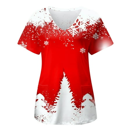 

Yyeselk Women s Cute Funny Printed Scrubs Tops Short Sleeve Workwear Working Uniform Nursing Shirts with Pockets Casual Blouses Pullover Shirts T-Shirts Tshirts Tee Shirt Red XXL