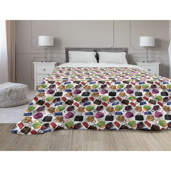 Floral Down Alternative Comforter, Continuous Pointed Petals Tropical Warm Climate Blossoms in Spring Tones, Microfiber Quilt for All Season, 5 Sizes, Ivory and Multicolor, by Ambesonne