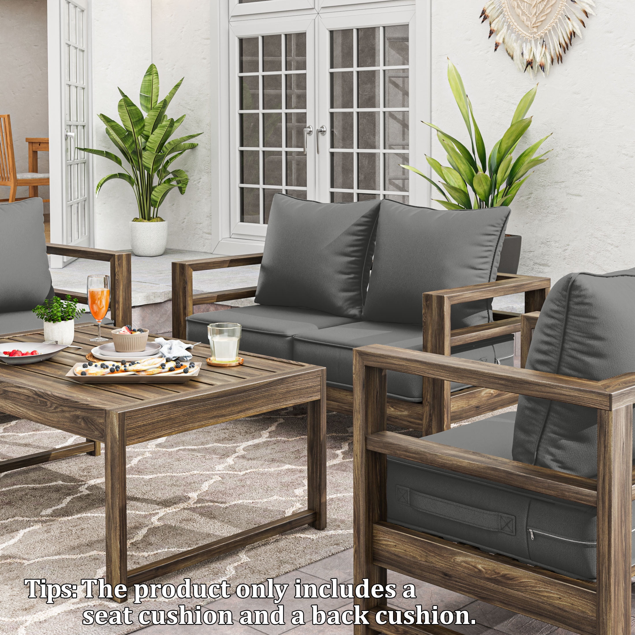 Kimunuk Outdoor Deep Seat Cushion Set for Patio Furniture, Splash-Proof & Fade Resistant, 22" L X 22" W X 4" H, Ligth Gray