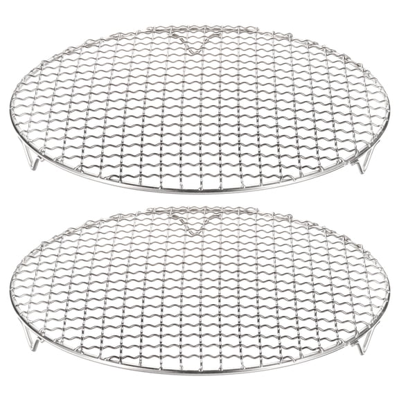 Uxcell 2pcs Round Cooking Rack, 10.6-inch 201 Stainless Steel Cross Wire Barbecue Grill Net Racks with 20mm Legs