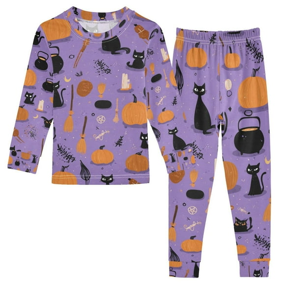 Boys Pajamas Girls Pajama Magic Pot Broom and Black Cat Cute Comfortable Cotton Two-piece Pajama Set