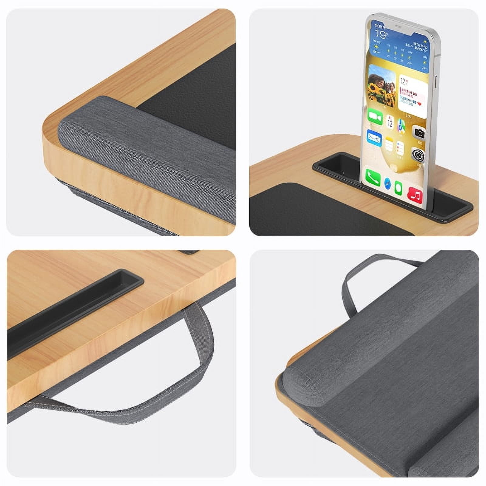 UNICOO Portable Lap Desk with Pillow Cushion, Fits 15.6" Laptop – Anti-Slip Strip, Storage Slot, Ergonomic Laptop Stand for Bed, Couch, or Home Office | Students, Home Office, or Travel (Maple)