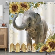 BLINGPAINTING Funny Elephant Shower Curtain Yellow Sunflower Get Naked Cute Elephant Shower Curtains with Hooks