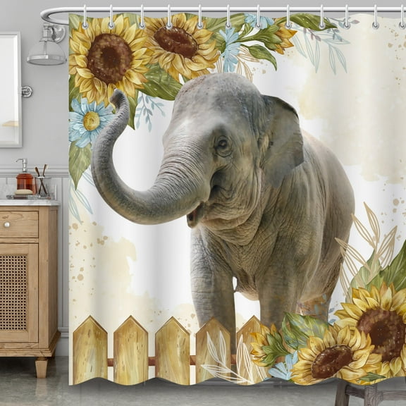 BLINGPAINTING Funny Elephant Shower Curtain Yellow Sunflower Get Naked Cute Elephant Shower Curtains with Hooks