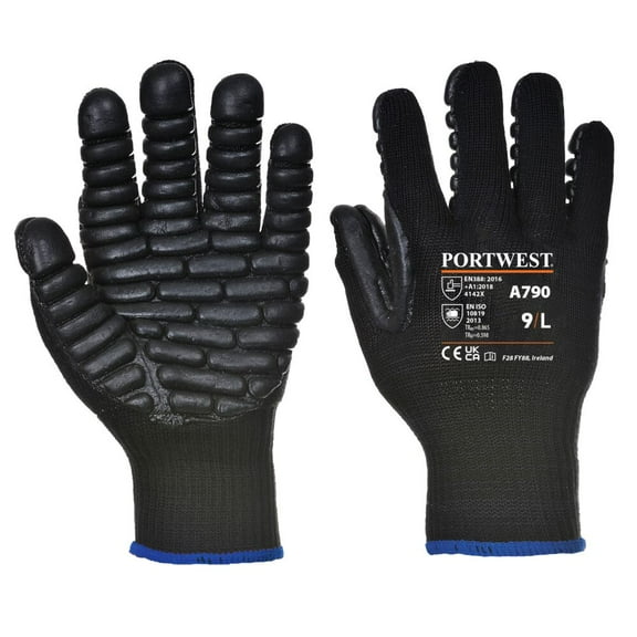 Portwest A790 Anti Vibration Safety Work Gloves Black, XX-Large