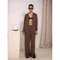 thumbnail image 6 of Women Casual Lounge Sets Long Sleeve Button Down Shirts and Wide Leg Pants Sets Tracksuit Dark Brown XL, 6 of 8
