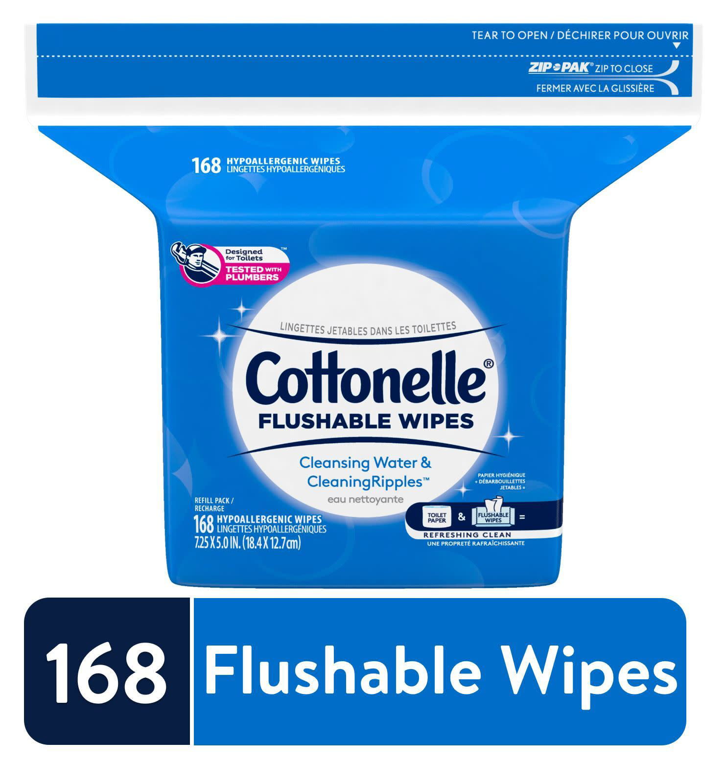 Cottonelle Flushable Wet Wipes for Adults, 1 Refill Pack, 168 Flushable Wip...