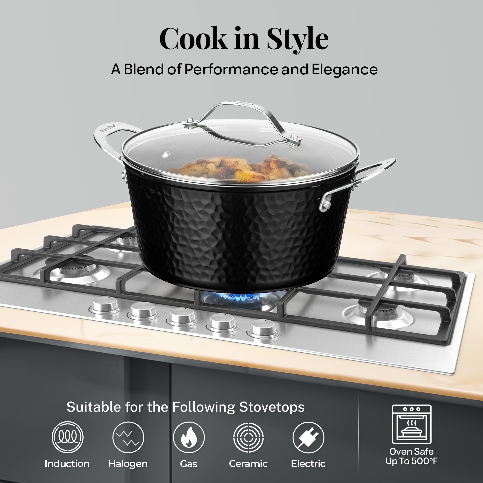 Gotham Steel 10 Pc Hammered Pots and Pans Set Non Stick, Easy Clean Kitchen Ceramic Cookware Set Nonstick, Long Lasting Pot and Pan Set with Skillet/Sauce Pan, Oven Safe, No Forever Chemicals, Black