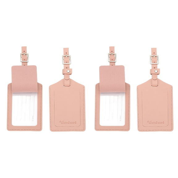 Suitcase Luggage Tags, Pink PU Leather Tags with Private Protection, 4 Pcs