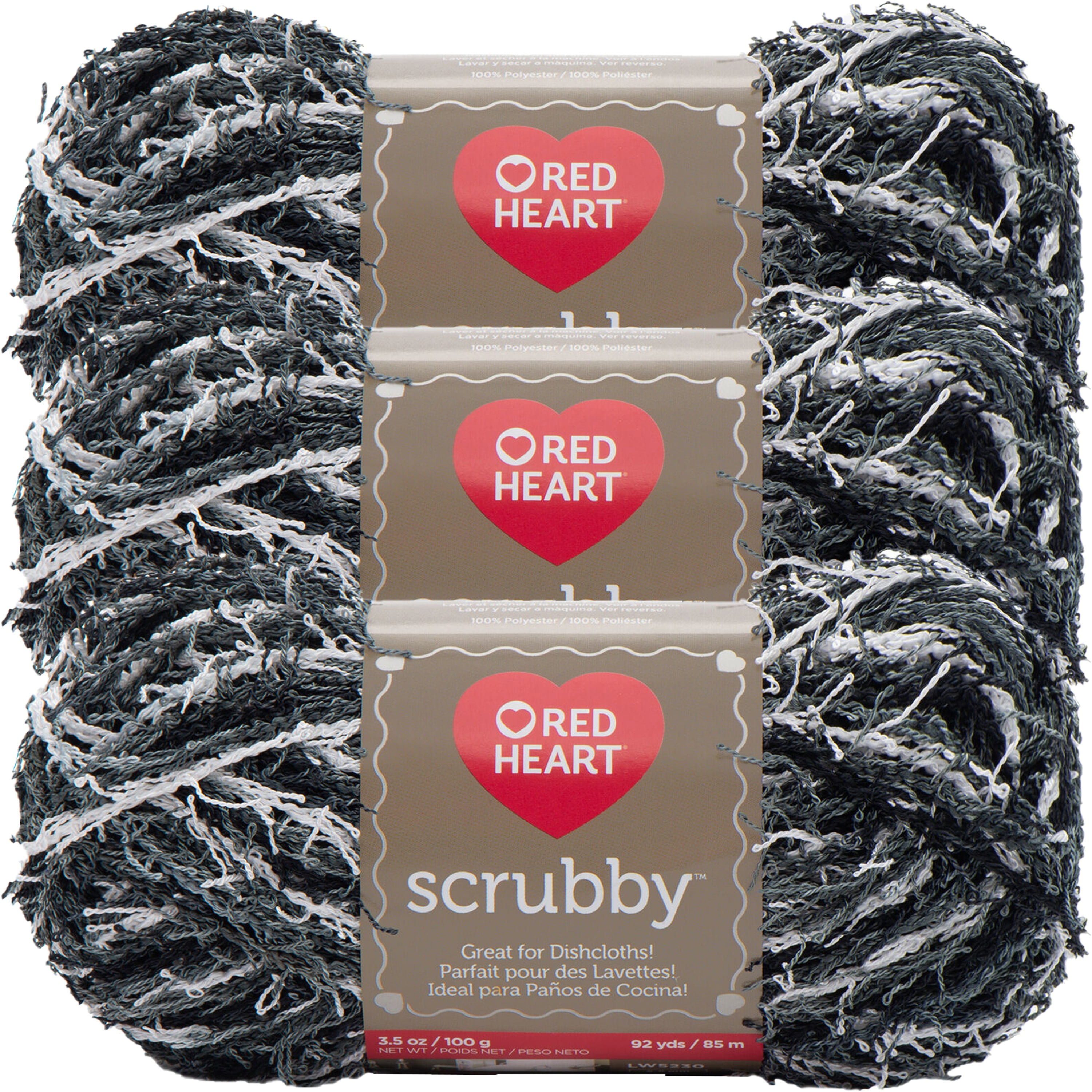 Red Heart Scrubby Marble Yarn - 3 Pack of 85g/3oz - Polyester - 4 Medium (Worsted) - 78 Yards - Knitting/Crochet