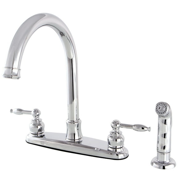 Kingston FB7791KLSP Knight Two-Handle 4-Hole 8" Centerset Kitchen Faucet with Side Sprayer in Polished Chrome