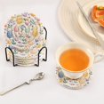 thumbnail image 3 of Yayeee 6 PCS Drink Coasters with Holder Set Woven Absorbent Round Tabletop Hot Pad, Purple Easter Eggs, 3 of 7
