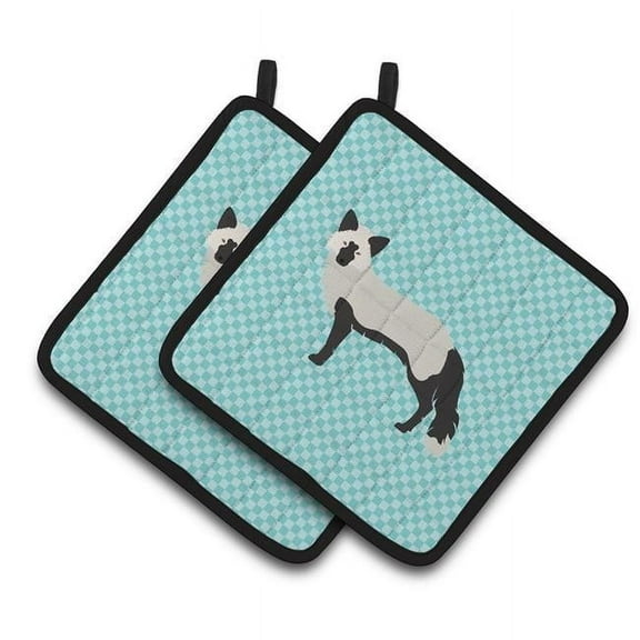 Caroline's Treasures Silver Fox Blue Check Pair of Pot Holders