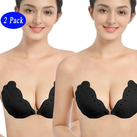 

LELINTA Adhesive Bra 1/2 Pack Breathable Strapless Push Up Sticky Bra Backless Reusable Invisible Silicone Bra for Women