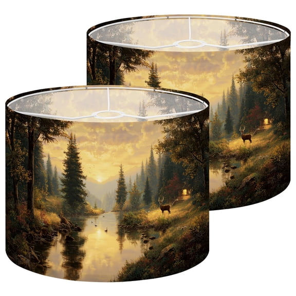 Lampshades 2 Pack Deer Autumn Rustic Forest Cabin Wildlife Elk Hunting Modern 13"x13"x10" Light Shade for Table Lamps Floor Lamp Shades Lampshade Replacement Easy Assembly