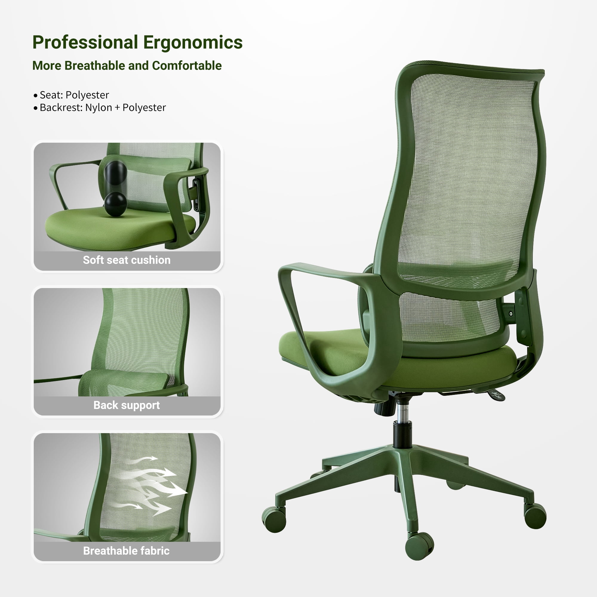 High Back Ergonomic Mesh Office Chair 350LBS,7-Level Adjustable Aluminum Lumbar Support,Fireproof Molded Foam Rocking Computer Desk Chair for Home Office
