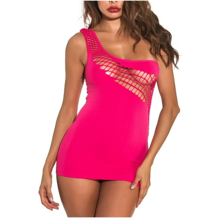 

KEJIG Stylish Ladies Sexy Lingerie Sexy Tight-fitting Stretch Net Pajamas One-shoulder Strap See-through Tights