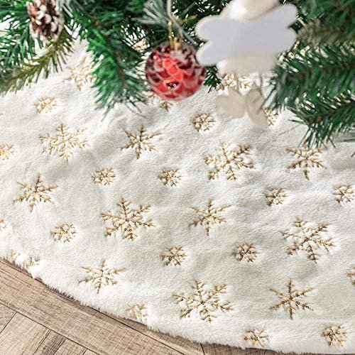 Falda para árbol de Navidad Amidaky, piel sintética, diseño de copo de nieve dorado, 78 cm