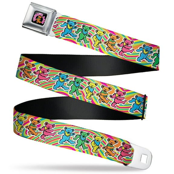 Grateful Dead Belt, Seatbelt Buckle Belt, Grateful Dead Dancing Bears Swirl Multi Color, 30 to 44 Inches