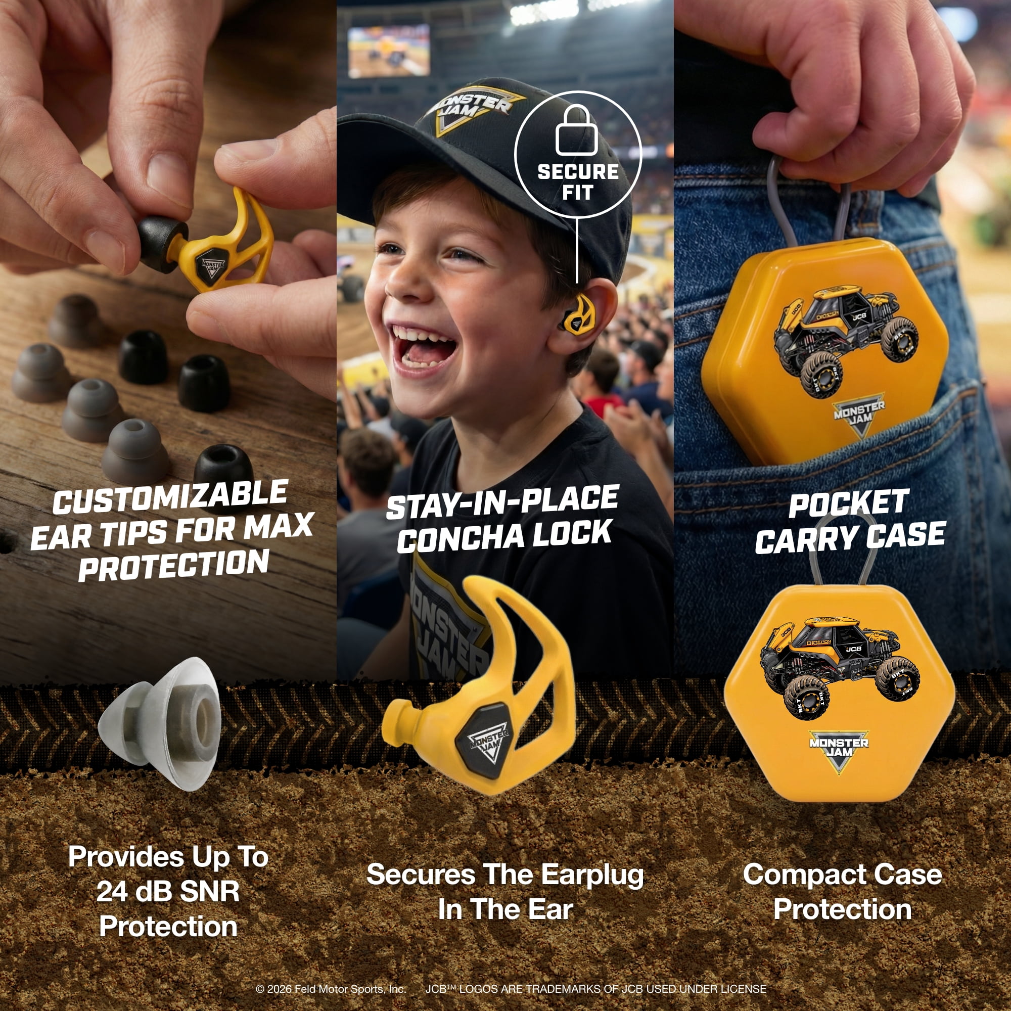 Axil Monster Jam X30i Grave Digger Kids Hearing Protection with Carrying Case and Hear-Through Mode