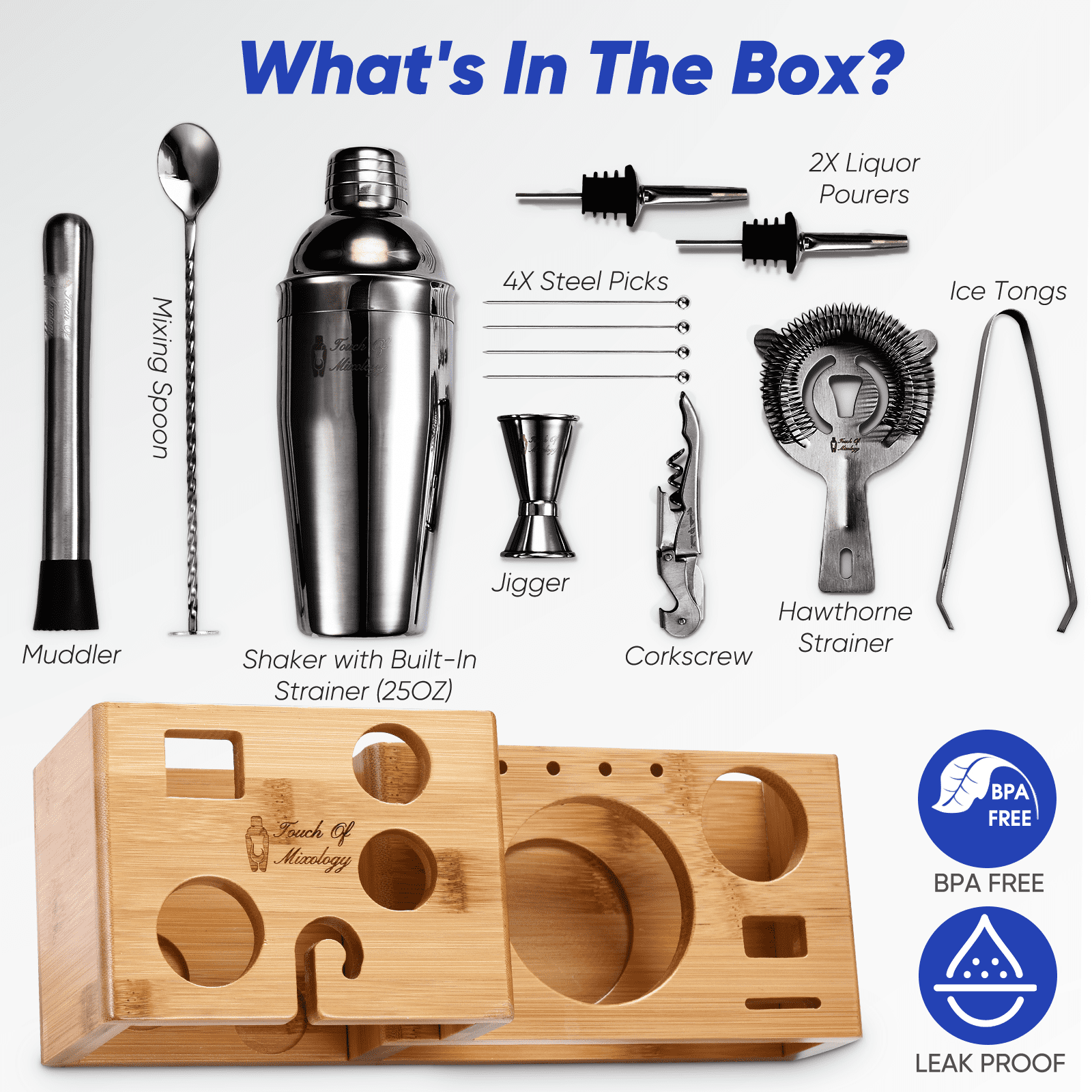 Touch of Mixology 14-Piece Stainless Steel Bartender Kit