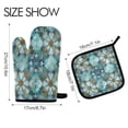 thumbnail image 2 of 2 PCS Oven Baking Gloves Set Heat Resistant Oven Mitt & Pot Holder Set Cooking Mitts Kitchen Home Supplies Intricate Blue Block Pattern, 2 of 5