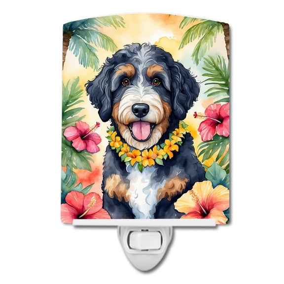 Bernedoodle Luau Ceramic Night Light 4 in x 6 in